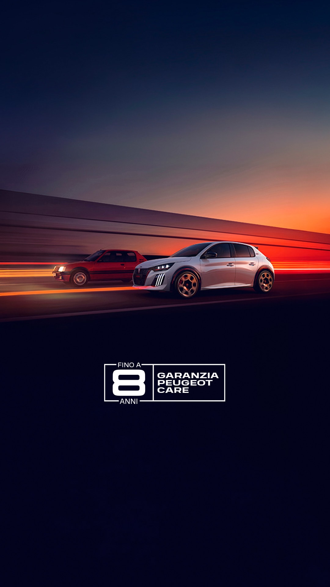 PEUGEOT 205 GTi e PEUGEOT E‑208 GTi in marcia affiancate