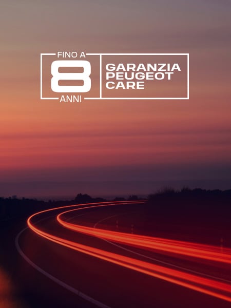 New PEUGEOT E‑208 GTi, road setting with PEUGEOT CARE logo