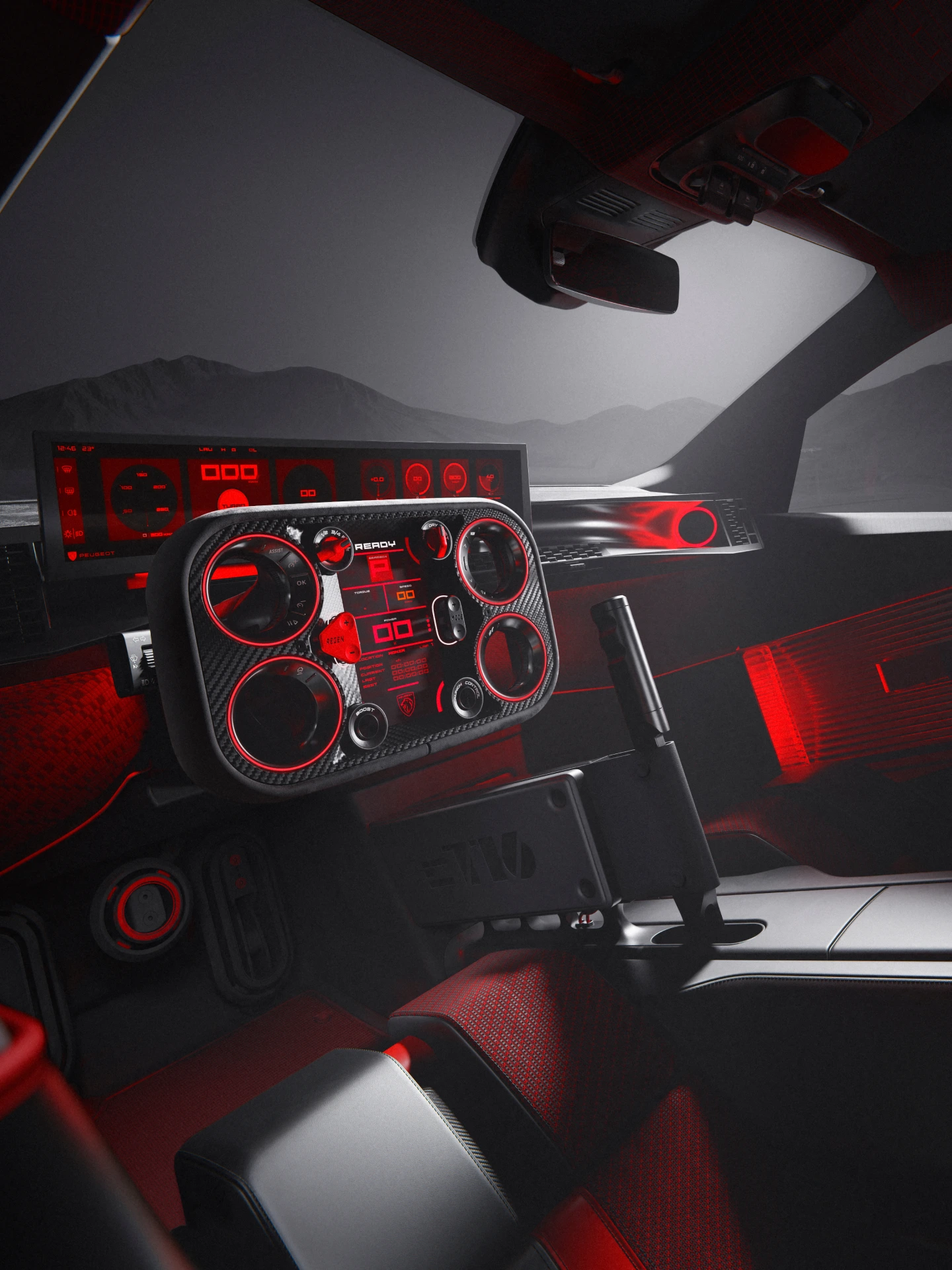 PEUGEOT E-T16 Concept, PEUGEOT i‑Cockpit® digitale di nuova generazione con Hypersquare® orientato alla performance