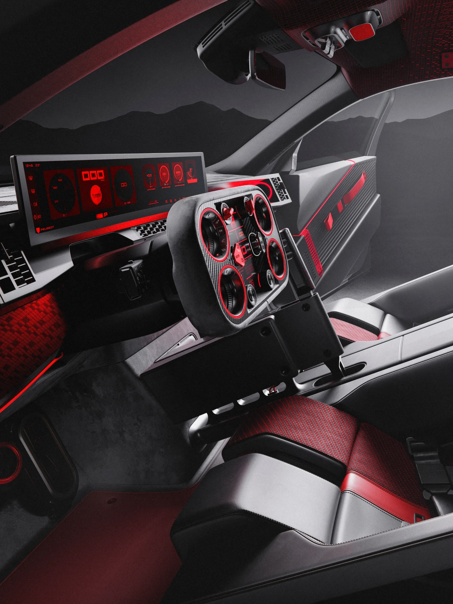 PEUGEOT E-T16 Concept, PEUGEOT i‑Cockpit® digitale di nuova generazione con Hypersquare® orientato alla performance